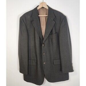Oscar De La Renta Wool Blazer Suit Jacket 43R Black Brown Houndstooth 3 Button